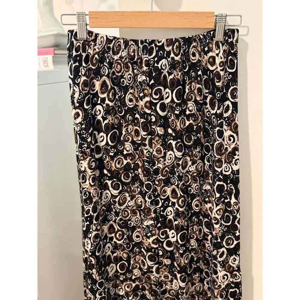 Abstract Print Midi Skirt Brown Black Minimalist Artsy Flowy Skirt ✨‎